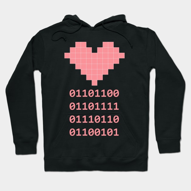 Love Pink Heart Binary Code Hoodie by Jay Spotting